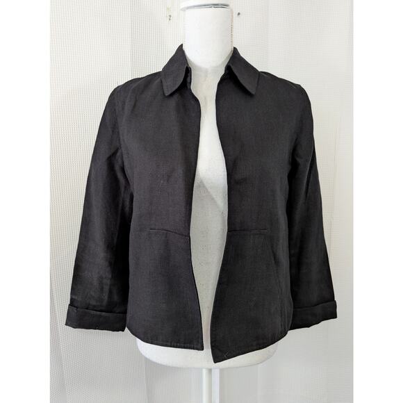 TALBOTS PETITES! IRISH LINEN! BLACK SWING STYLE CROPPED JACKET, BLAZER! SZ 4 - Picture 2 of 7